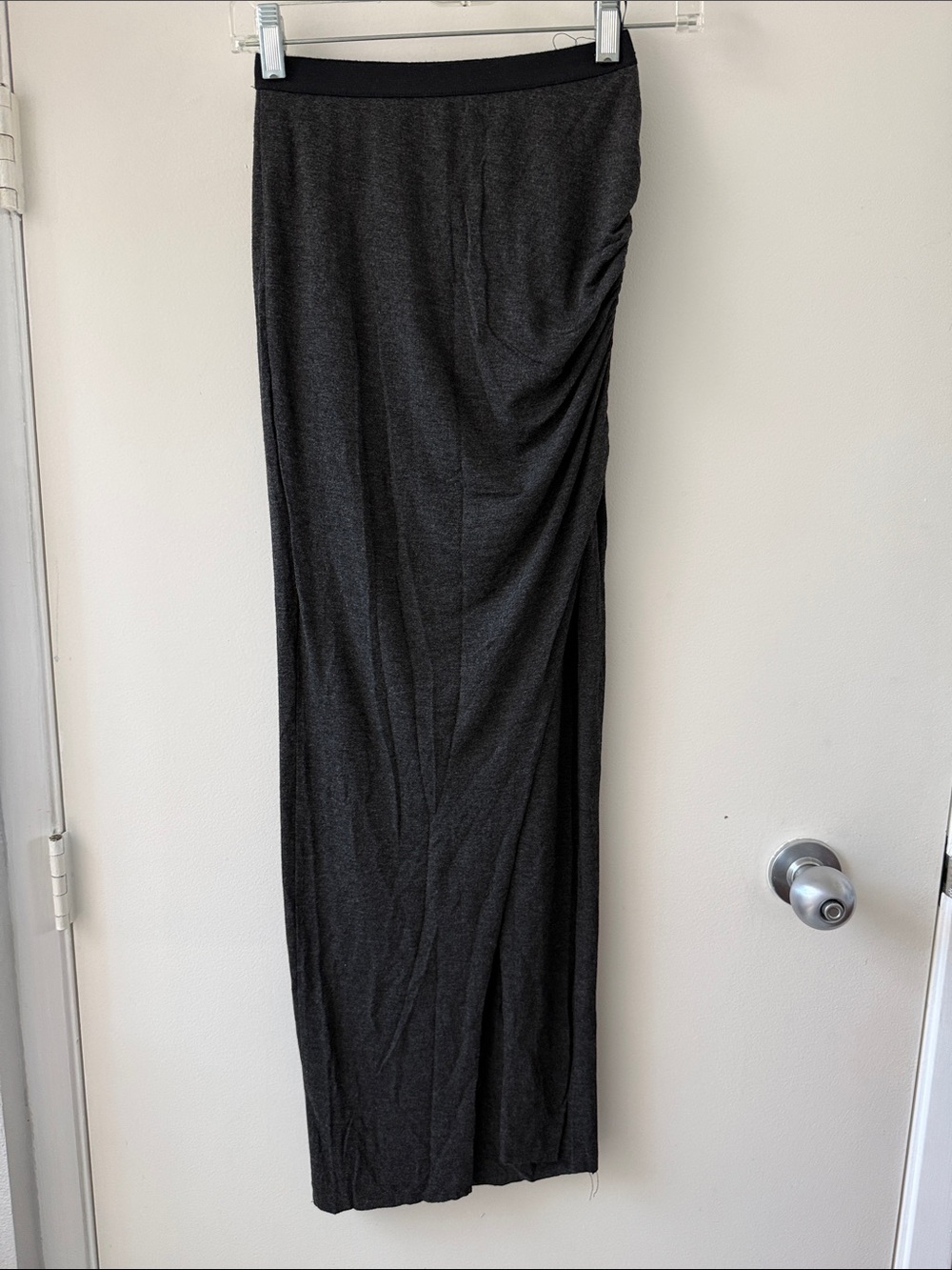 Zara Basic Charcoal Gray Ruched Maxi Skirt Jersey knit XS/S 0 faux wrap